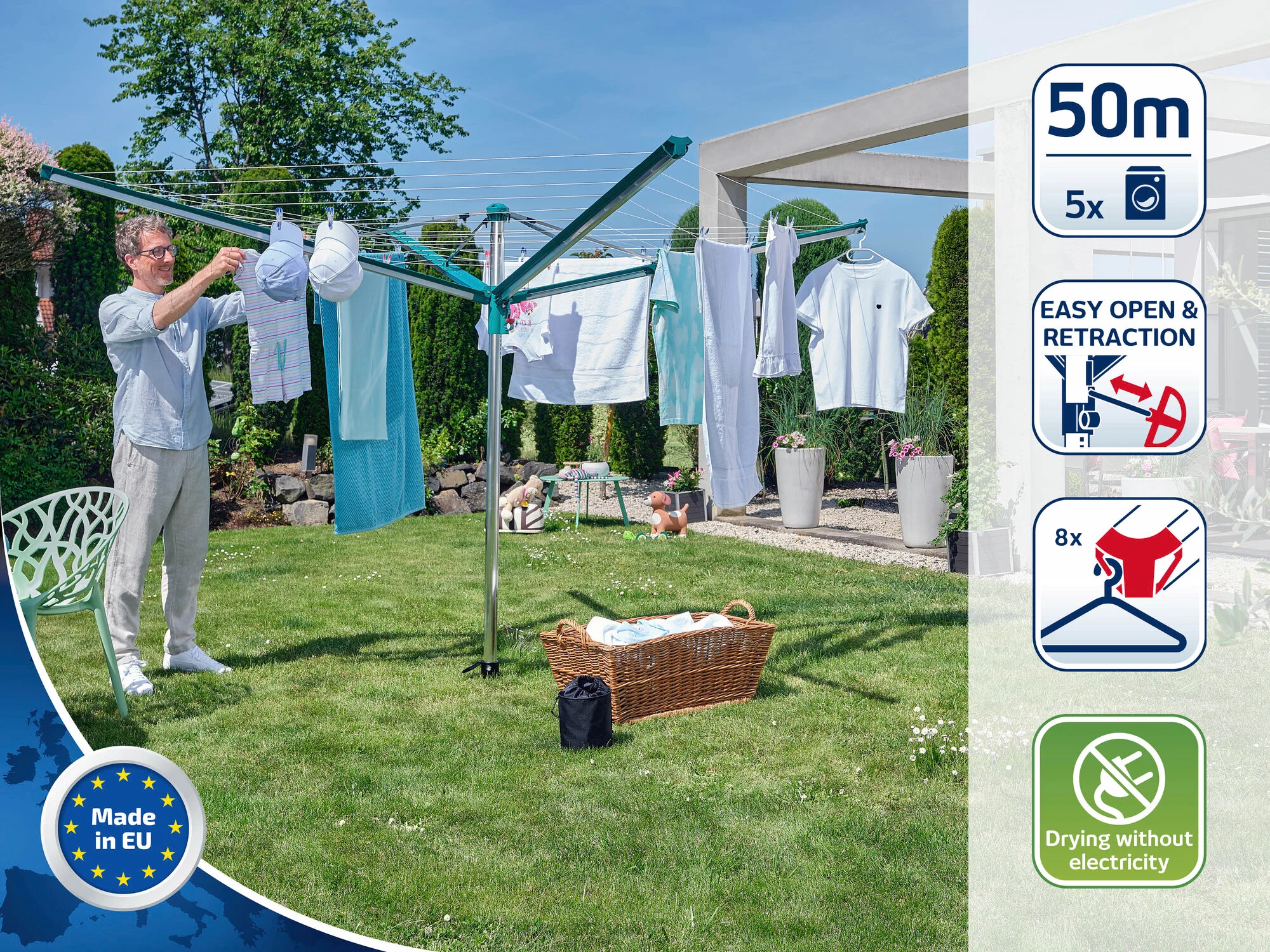 Dvorišno rotaciono sušilo za veš LINOMATIC 500 Deluxe - slika 02